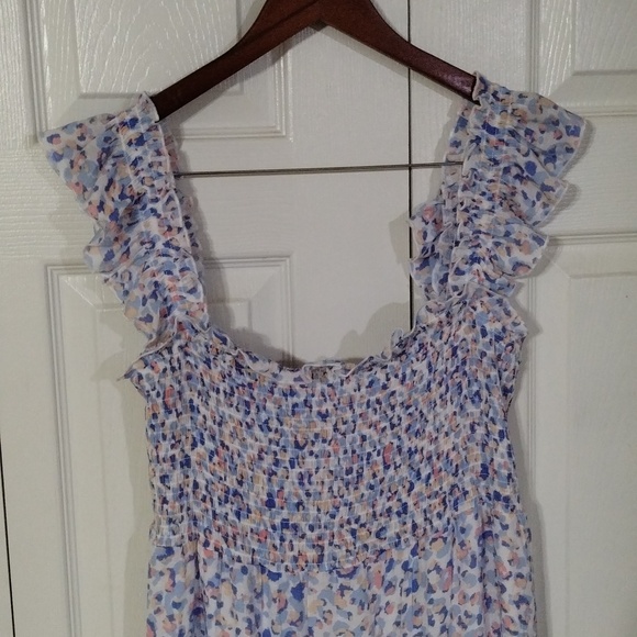 Print ruffle sleeve sun Dress smocked top Tier dress Size 14 Nanette lepore - Picture 2 of 8